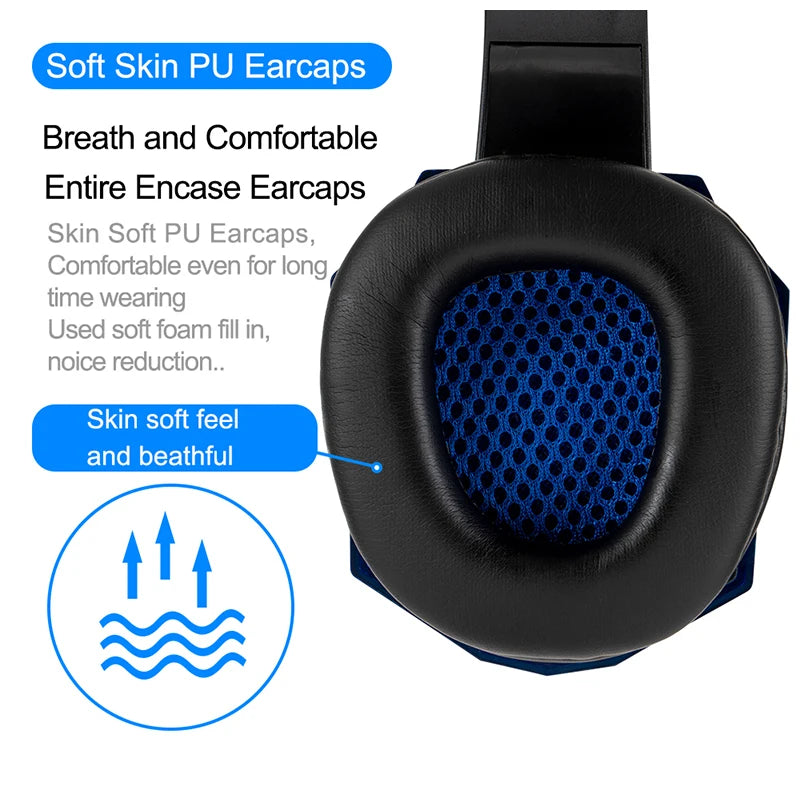Gaming Headset with Mic & LED Light, 3.5mm Wired Stereo Headphones for PC PS4 Xbox