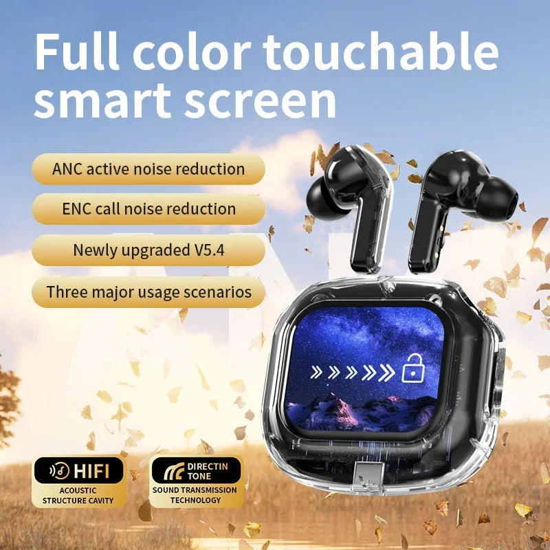 Bluetooth 5.4 Wireless Earbuds – ANC Noise Cancelling Gaming Earphones with Touch Screen