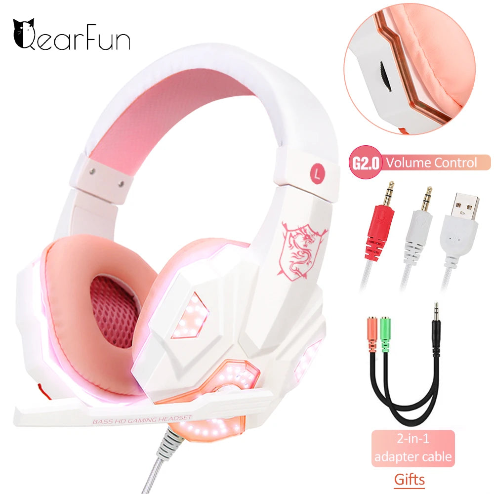 Gaming Headset with Mic & LED Light, 3.5mm Wired Stereo Headphones for PC PS4 Xbox