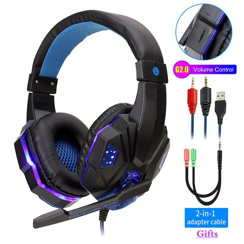 Gaming Headset with Mic & LED Light, 3.5mm Wired Stereo Headphones for PC PS4 Xbox