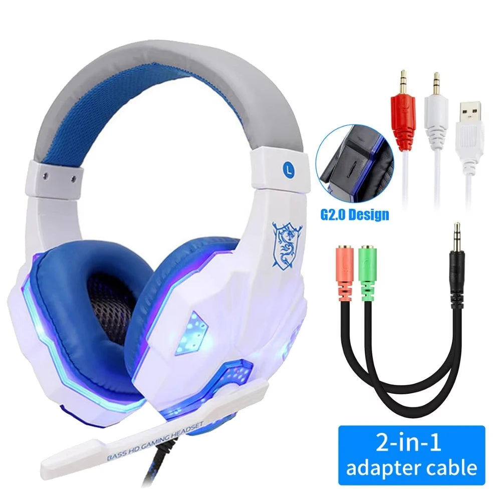 Gaming Headset with Mic & LED Light, 3.5mm Wired Stereo Headphones for PC PS4 Xbox