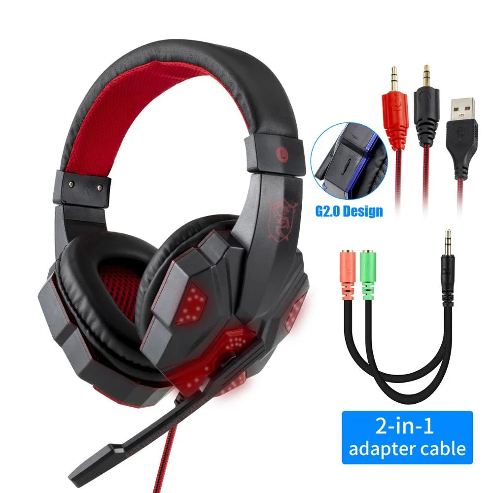 Gaming Headset with Mic & LED Light, 3.5mm Wired Stereo Headphones for PC PS4 Xbox